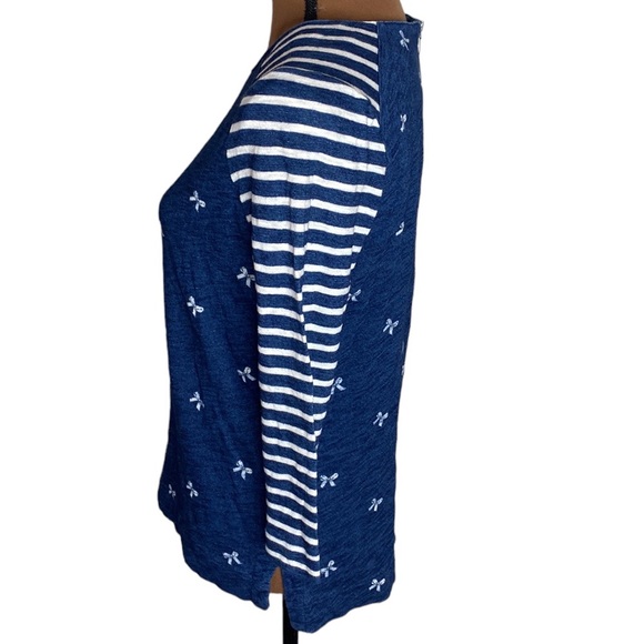 Madewell indigo ink 3/4 sleeve cotton top bows and stripes size S - Picture 5 of 12